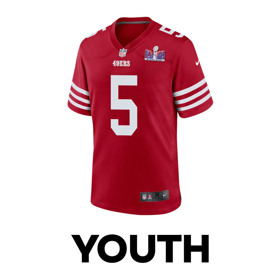 Randy Gregory 5 San Francisco 49ers Super Bowl LVIII Patch Game YOUTH Jersey - Scarlet