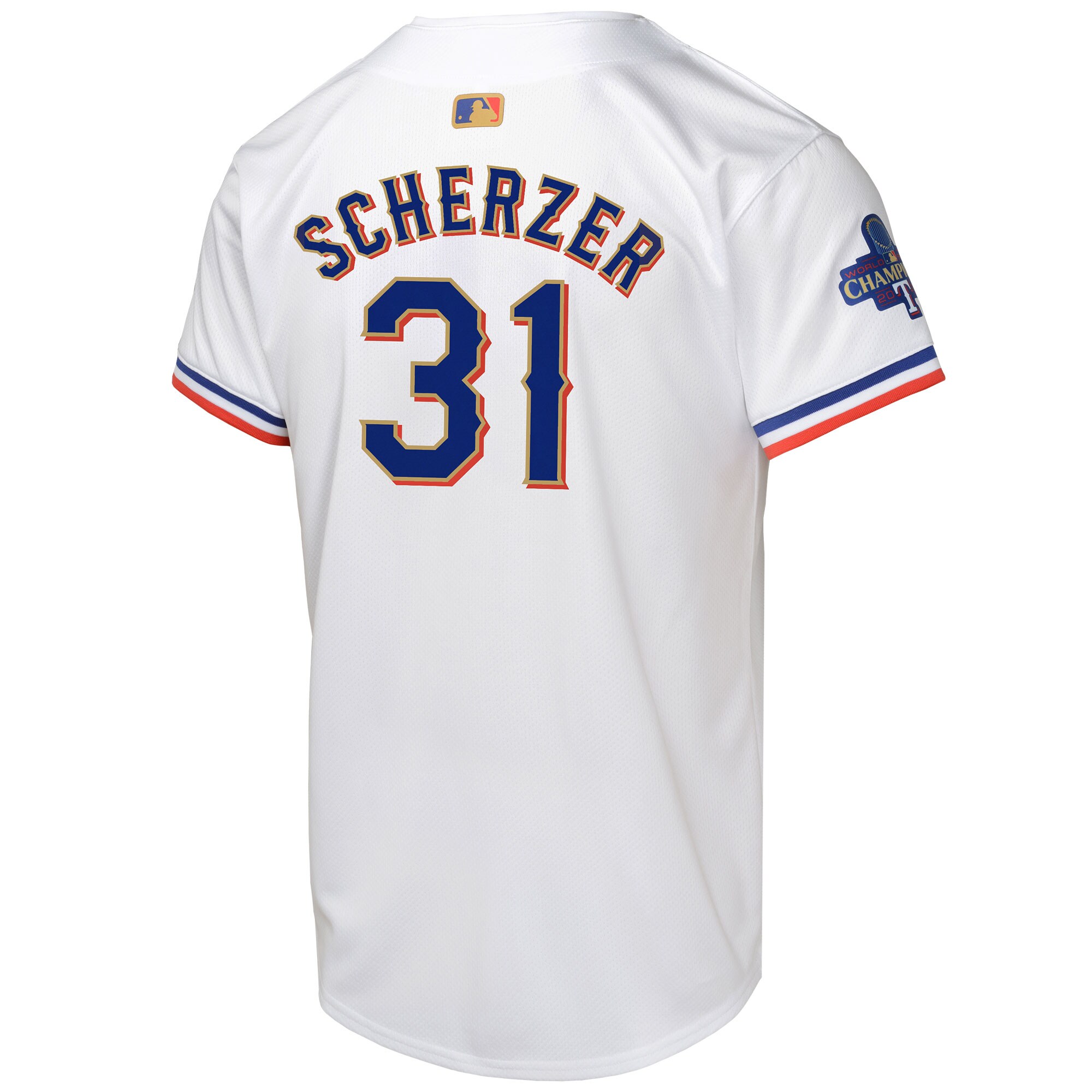Max Scherzer Texas Rangers  Youth 2024 Gold Collection Limited Player Jersey White