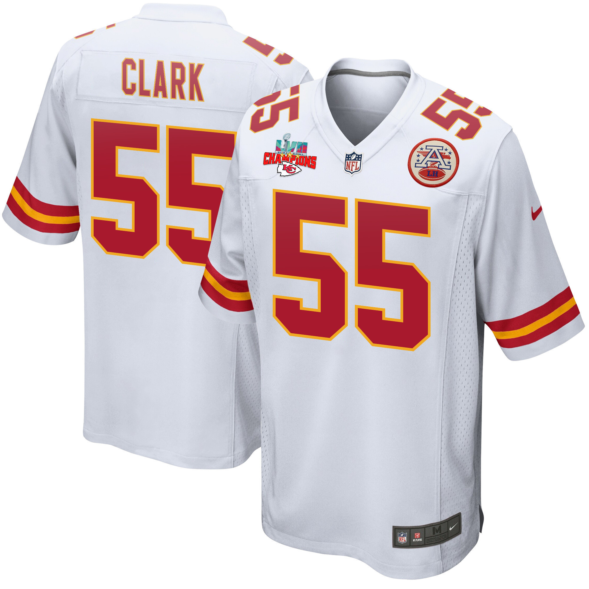 Frank Clark 55 Kansas City Chiefs Super Bowl LVII Champions 3 Stars Men Game Jersey - White
