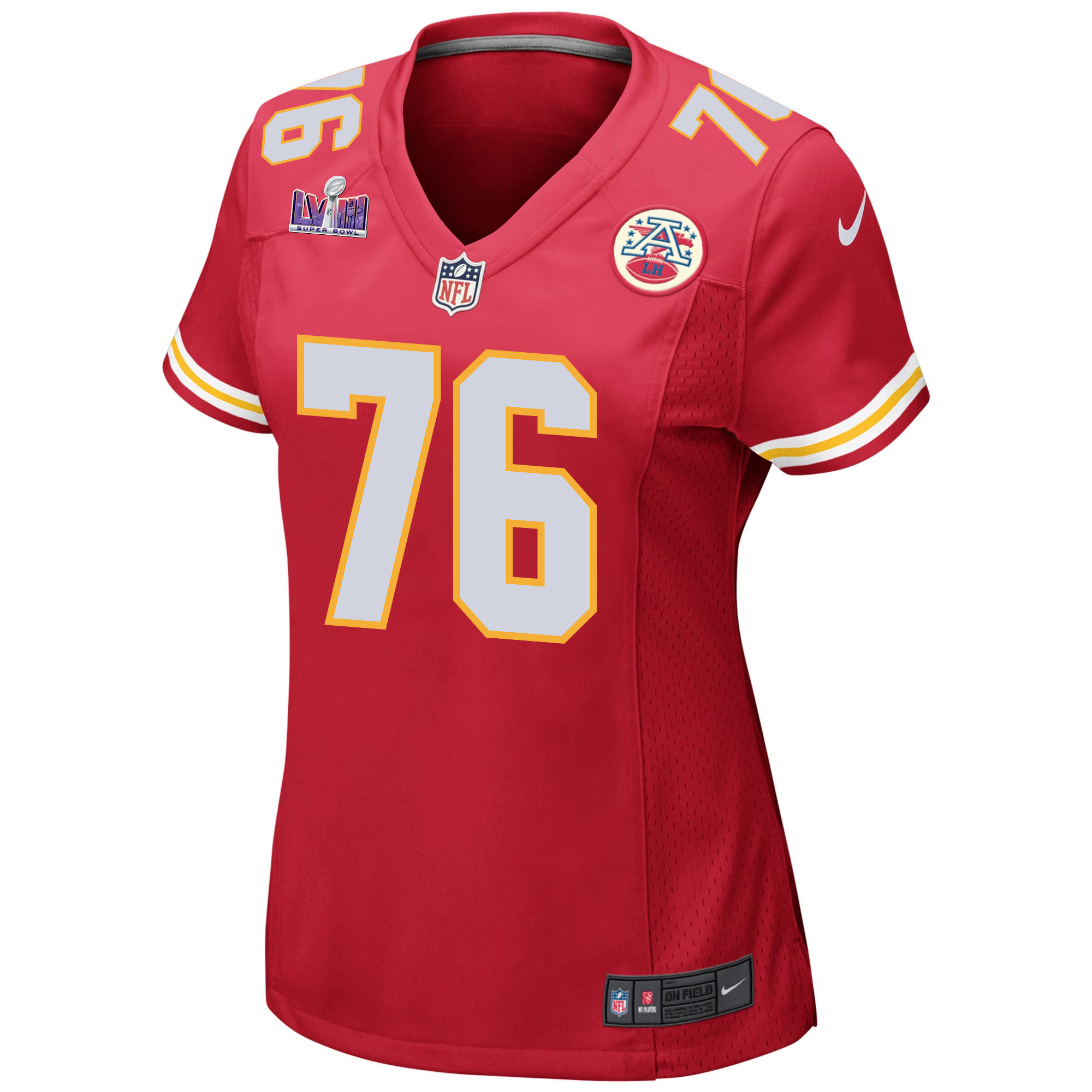 Prince Tega Wanogho 76 Kansas City Chiefs Super Bowl LVIII Patch Game Women Jersey - Red