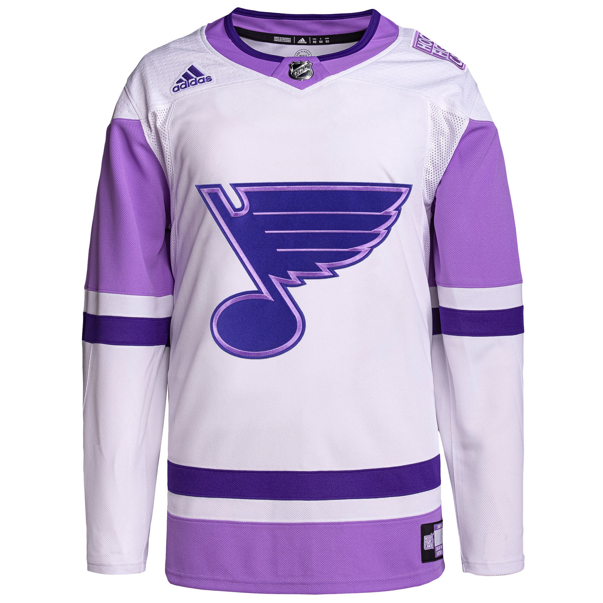 St. Louis Blues adidas Hockey Fights Cancer Primegreen Authentic Custom Jersey - White\/Purple