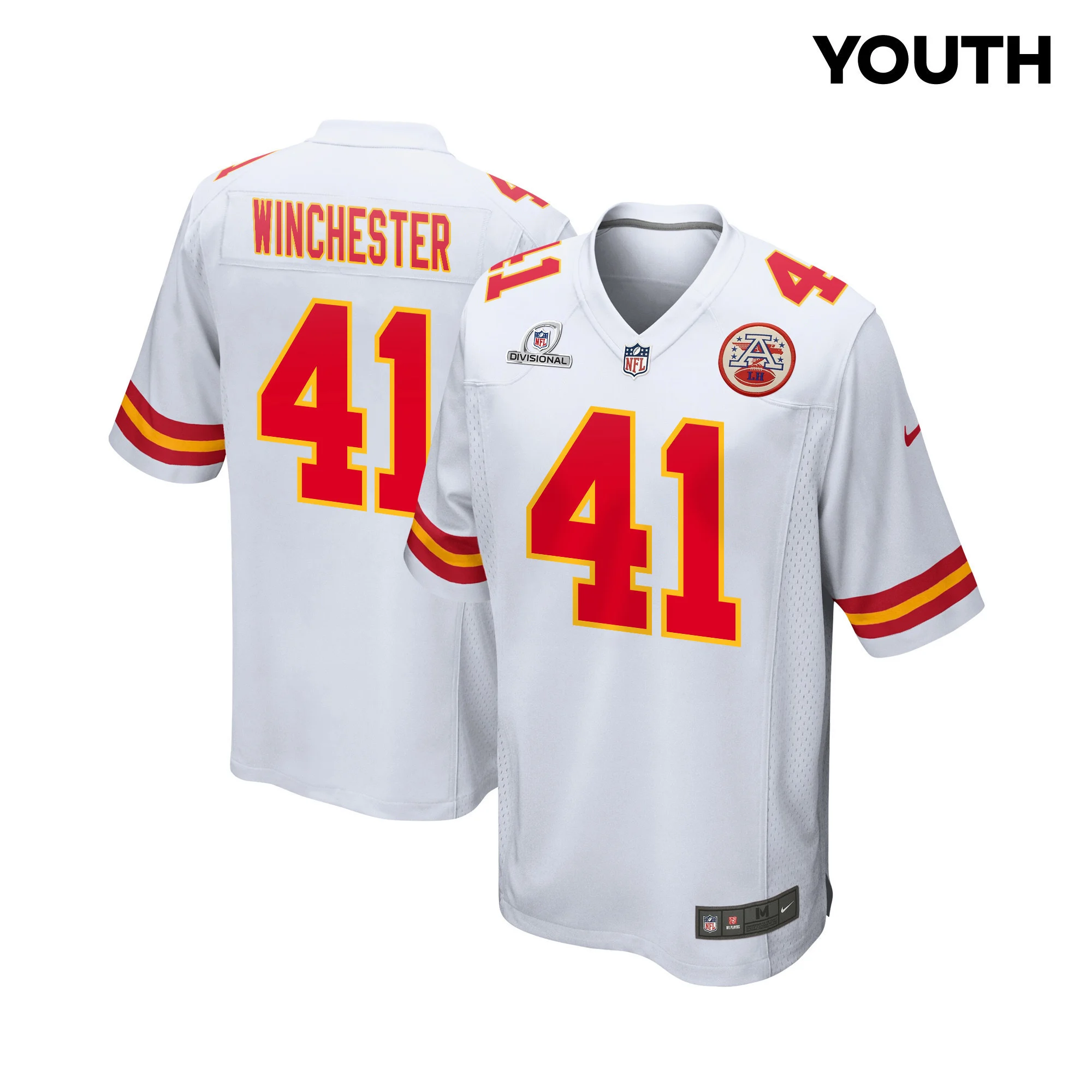 James Winchester 41 Kansas City Chiefs Super Bowl LVIII Patch Game YOUTH Jersey - White