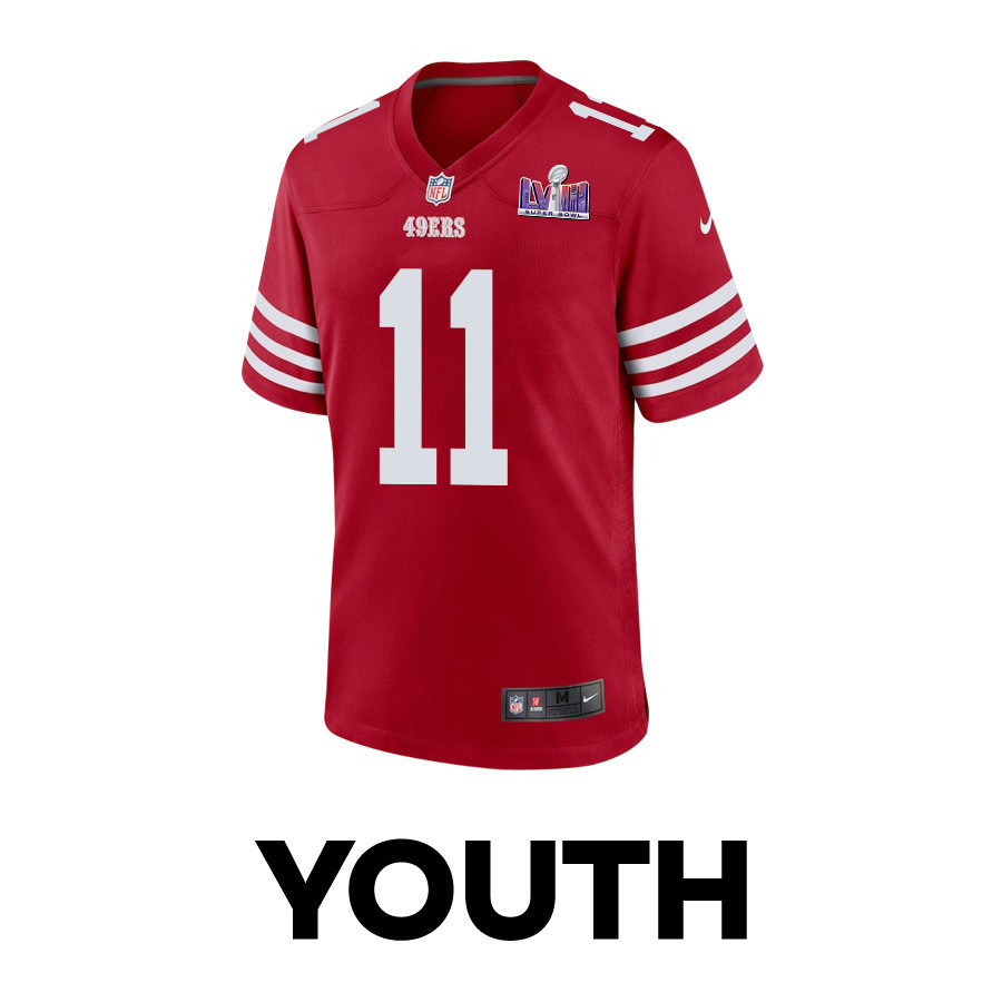 Brandon Aiyuk 11 San Francisco 49ers Super Bowl LVIII Patch Game YOUTH Jersey - Scarlet