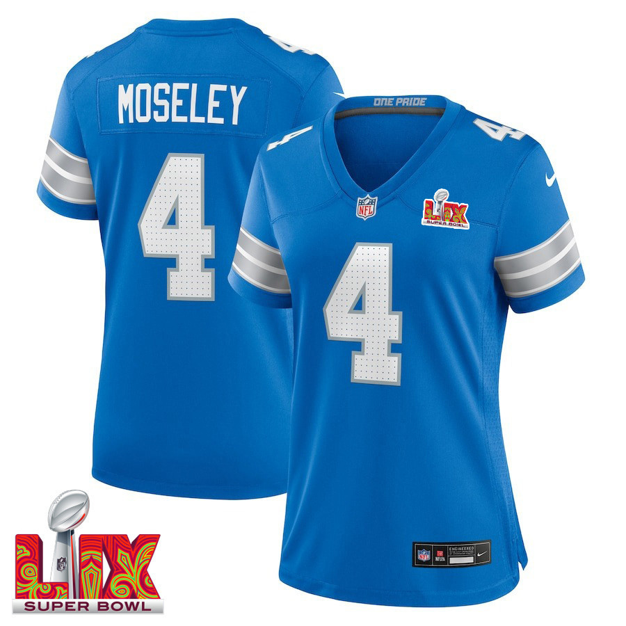 Emmanuel Moseley #4 Detroit Lions Super Bowl LIX Women's Jersey - Blue