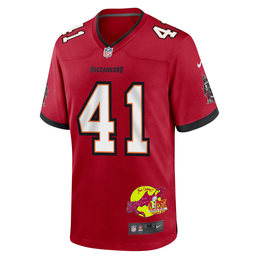 Ko Kieft 41 Tampa Bay Buccaneers Super Bowl LIX New Orleans Patch Game Men Jersey - Red