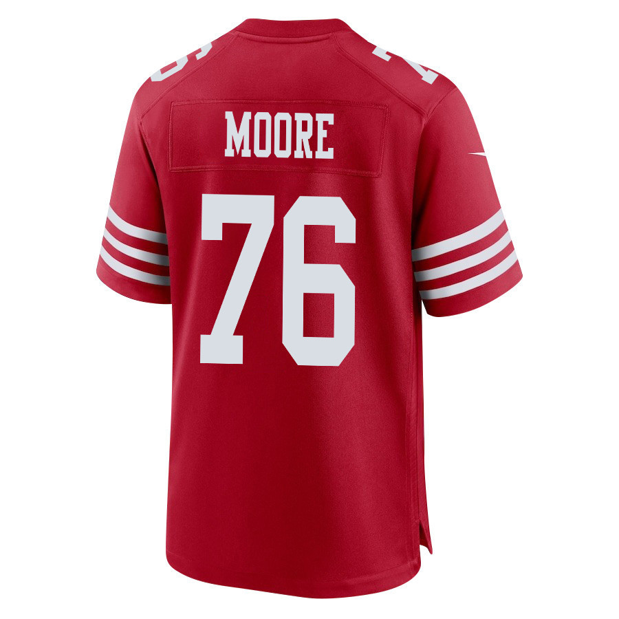 Jaylon Moore 76 San Francisco 49ers Super Bowl LVIII Patch Game Men Jersey - Scarlet