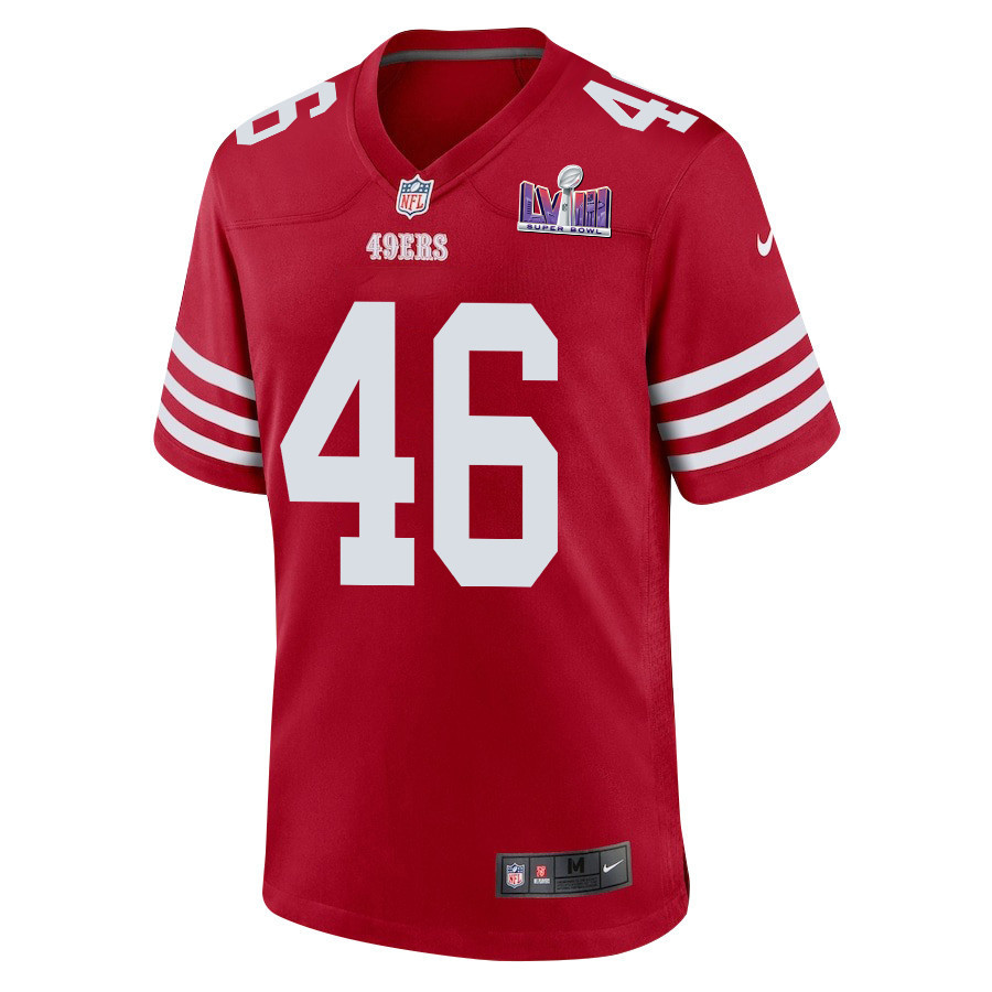 Taybor Pepper 46 San Francisco 49ers Super Bowl LVIII Patch Game Men Jersey - Scarlet