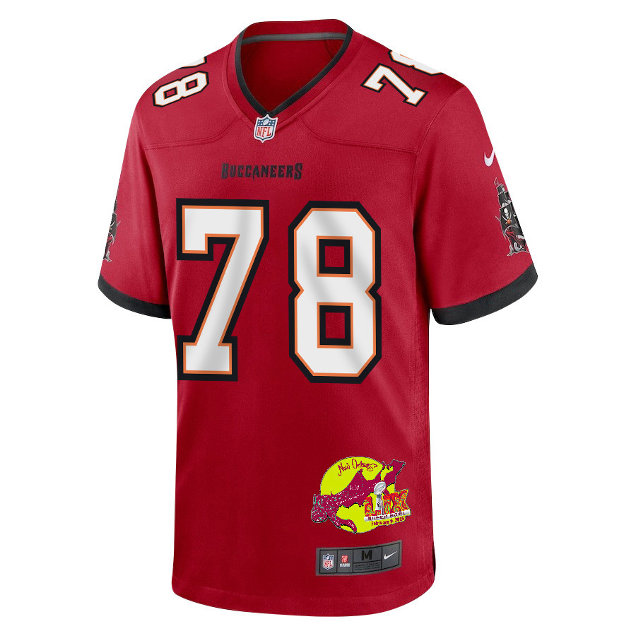 Tristan Wirfs 78 Tampa Bay Buccaneers Super Bowl LIX New Orleans Patch Game Men Jersey - Red
