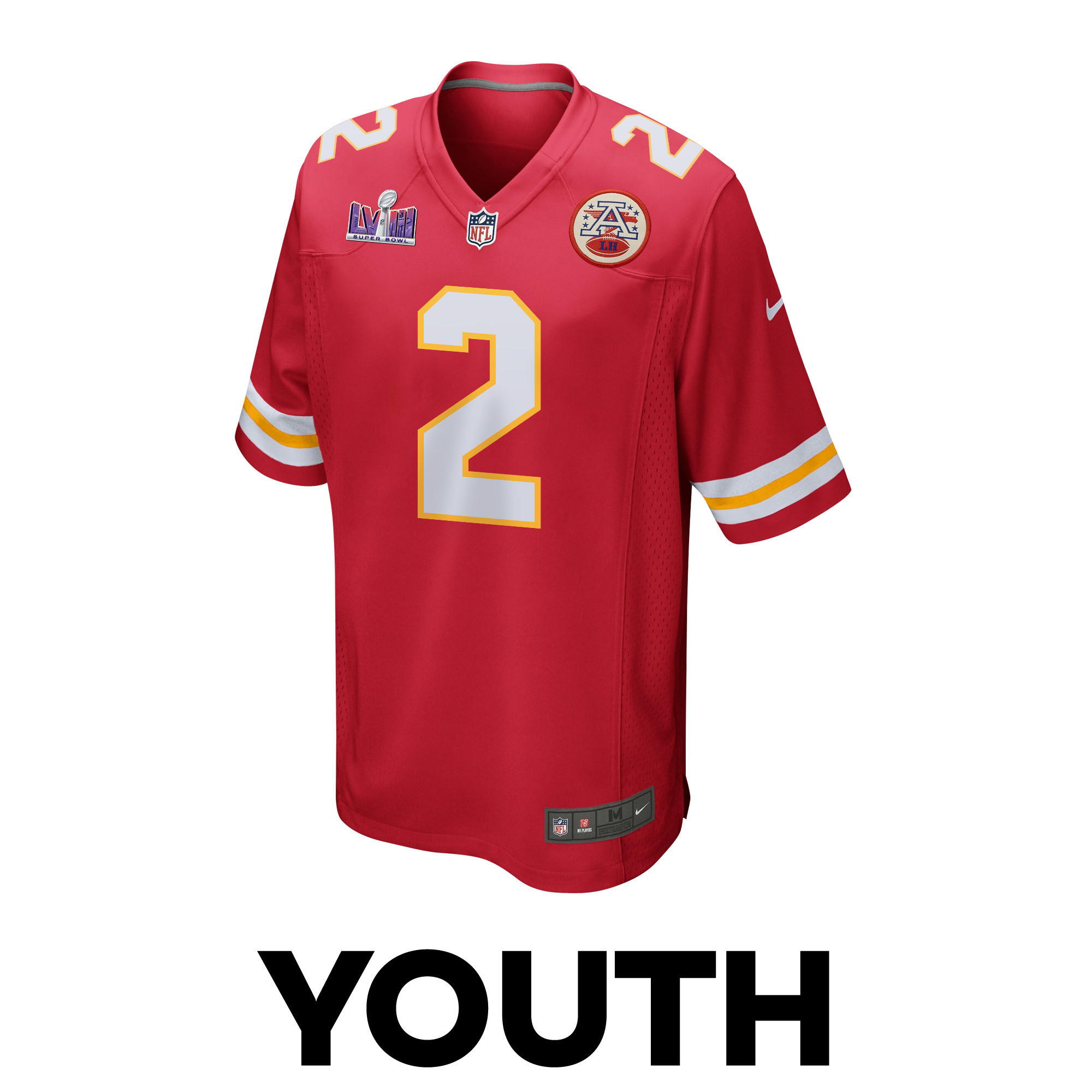 Joshua Williams 2 Kansas City Chiefs Super Bowl LVIII Patch Game YOUTH Jersey - Red