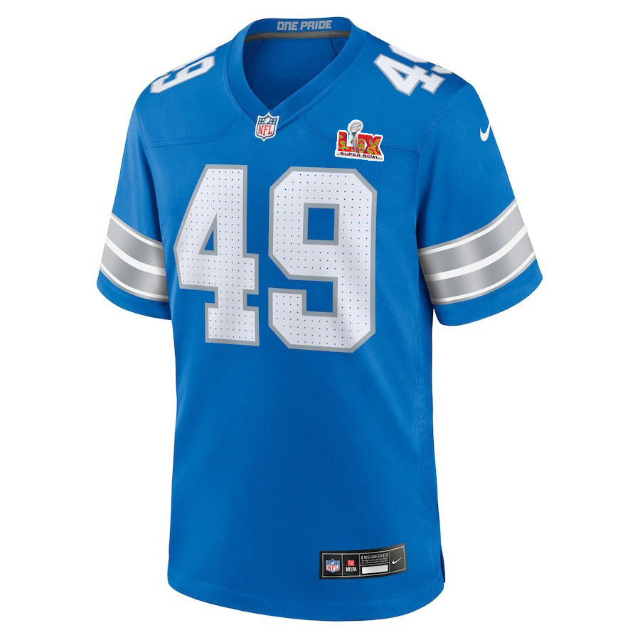 Hogan Hatten #49 Detroit Lions Super Bowl LIX Jersey - Men's - Blue