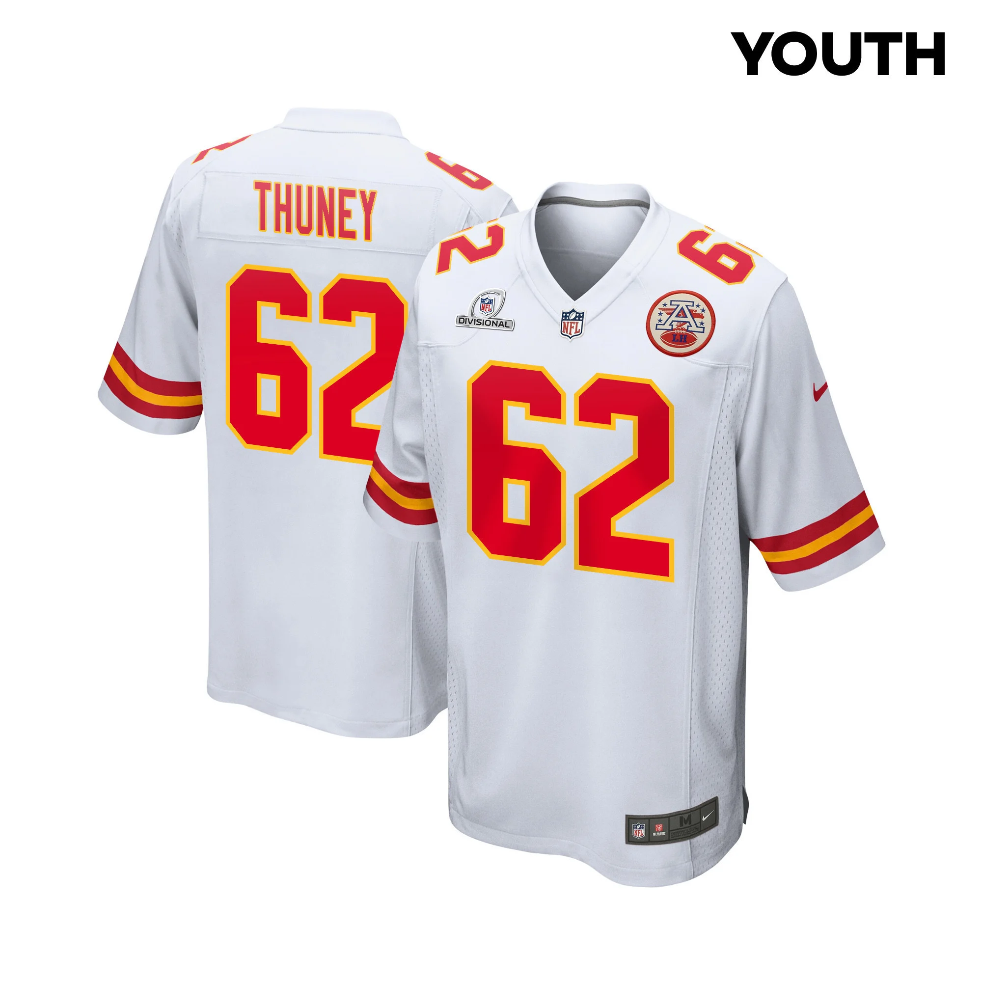Joe Thuney 62 Kansas City Chiefs Super Bowl LVIII Patch Game YOUTH Jersey - White