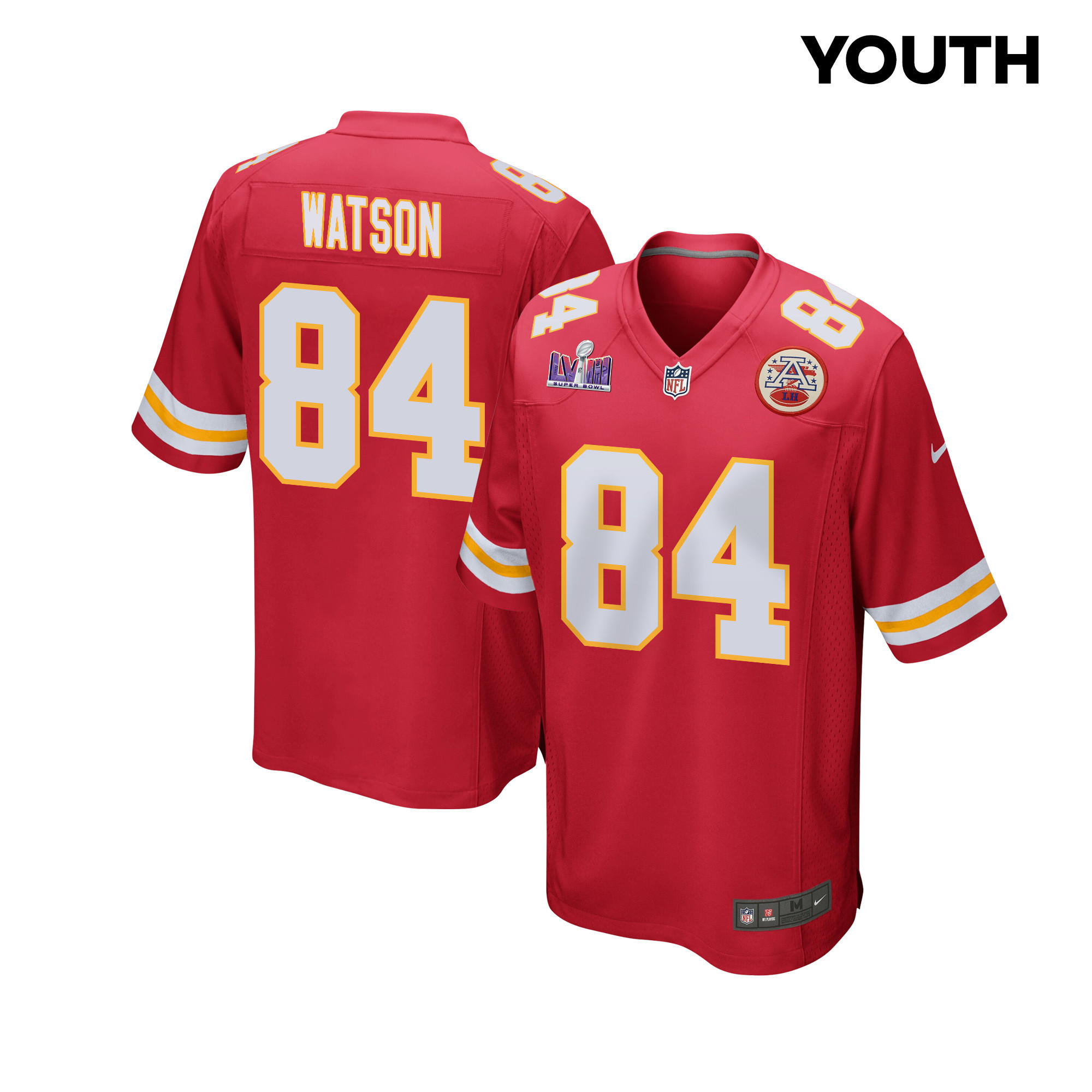 Justin Watson 84 Kansas City Chiefs Super Bowl LVIII Patch Game YOUTH Jersey - Red