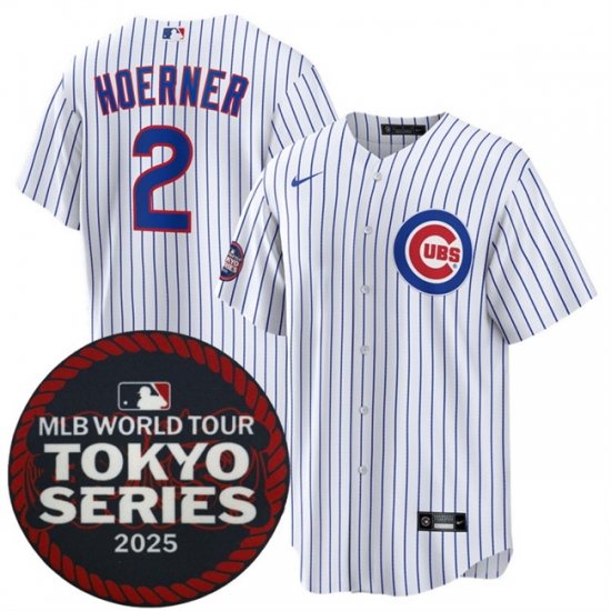 Chicago Cubs 2 Nico Hoerner White 2025 World Tour Tokyo Series Home Stitched Baseball Jersey