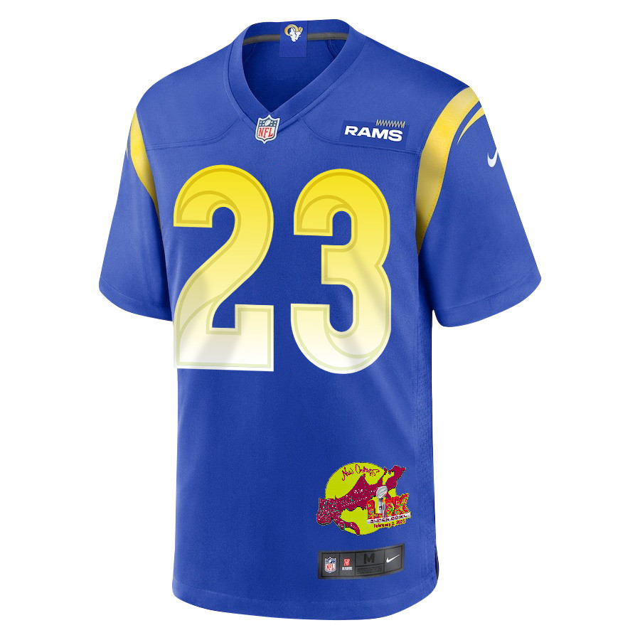Kyren Williams 23 Los Angeles Rams Super Bowl LIX New Orleans Patch Game Men Jersey - Royal