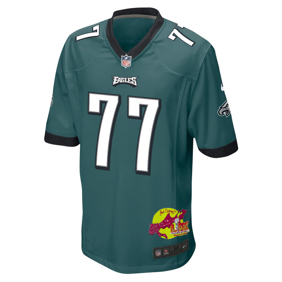 Mekhi Becton 77 Philadelphia Eagles Super Bowl LIX New Orleans Patch Game Men Jersey - Midnight Green