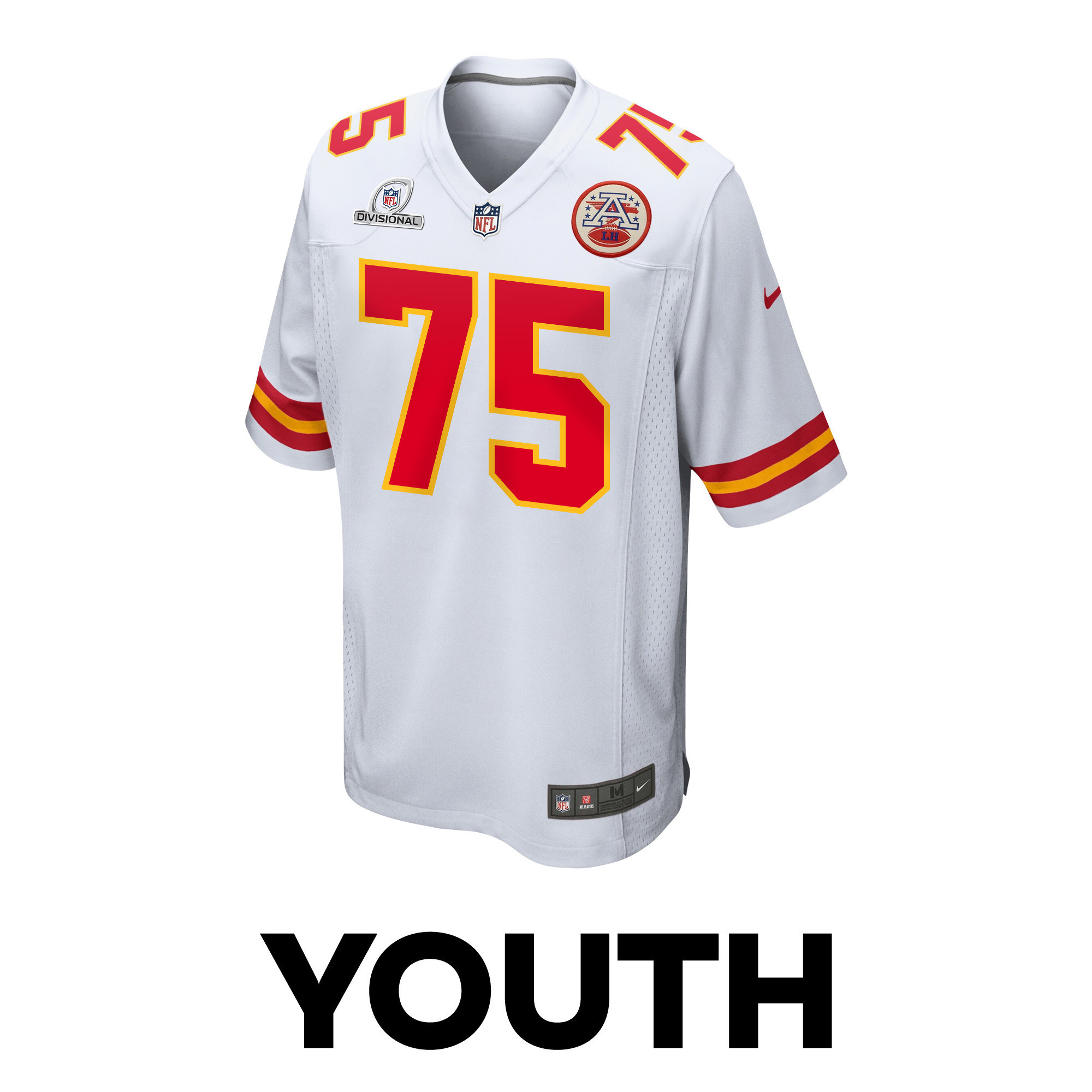 Darian Kinnard 75 Kansas City Chiefs Super Bowl LVIII Patch Game YOUTH Jersey - White