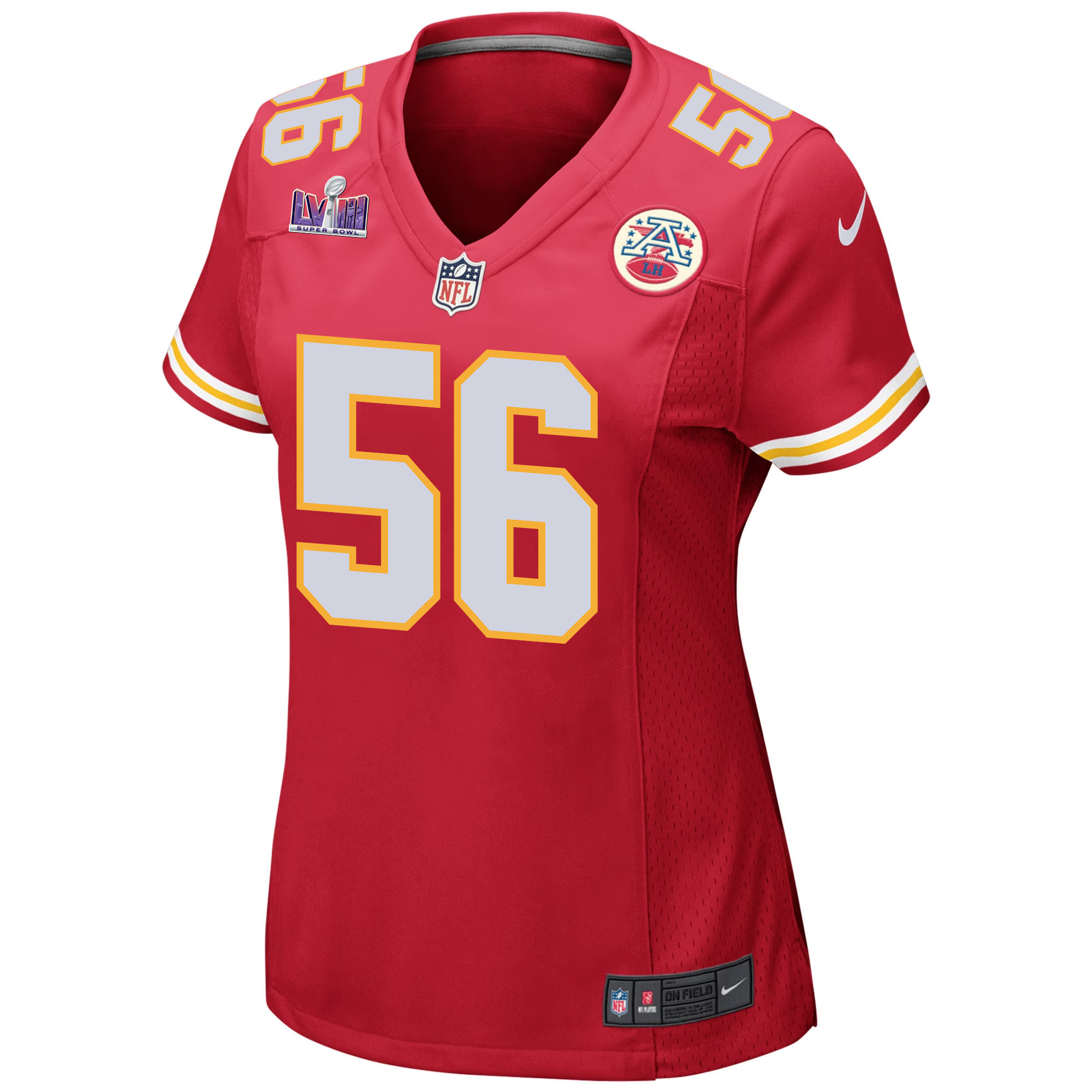 George Karlaftis 56 Kansas City Chiefs Super Bowl LVIII Patch Game Women Jersey - Red