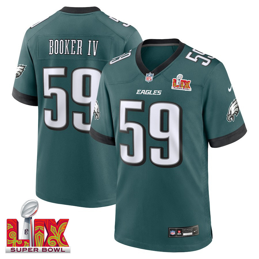 Thomas Booker IV #59 Philadelphia Eagles Super Bowl LIX Jersey - Men's - Midnight Green