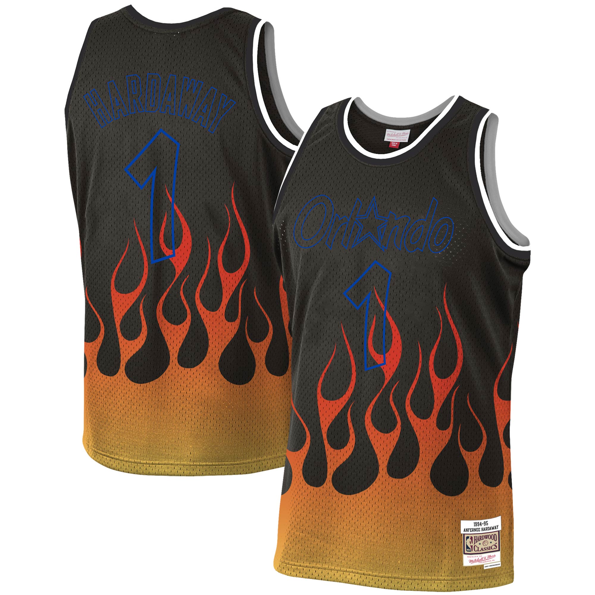 Penny Hardaway Orlando Magic Mitchell & Ness 1994\/95 Hardwood Classics Flames Swingman Jersey - Black