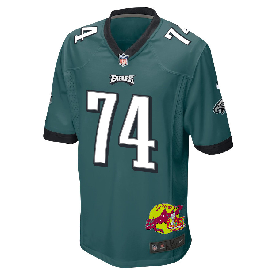 Fred Johnson 74 Philadelphia Eagles Super Bowl LIX New Orleans Patch Game Men Jersey - Midnight Green