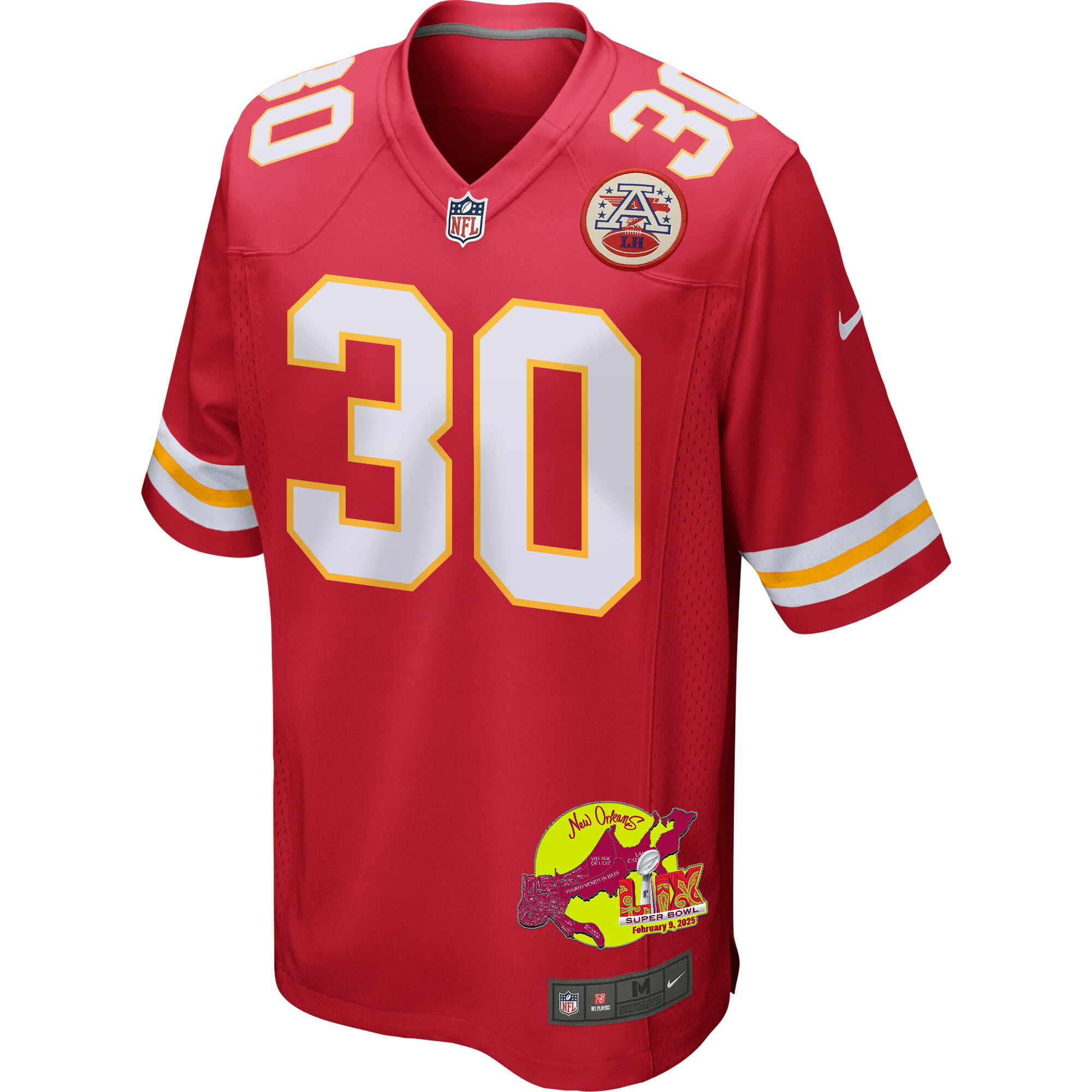 Chris Roland-Wallace 30 Kansas City Chiefs Super Bowl LIX New Orleans Patch Game Men Jersey - Red