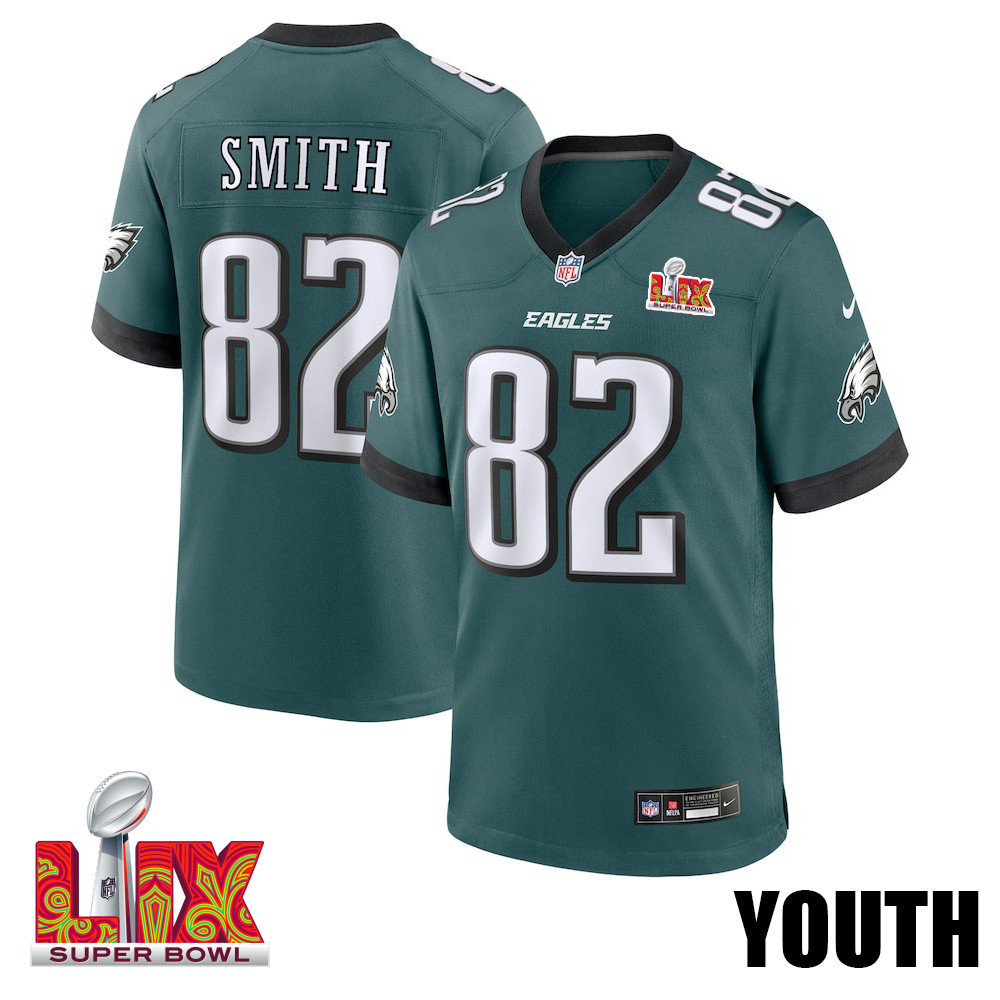 Ainias Smith #82 Philadelphia Eagles Super Bowl LIX YOUTH Jersey - Midnight Green