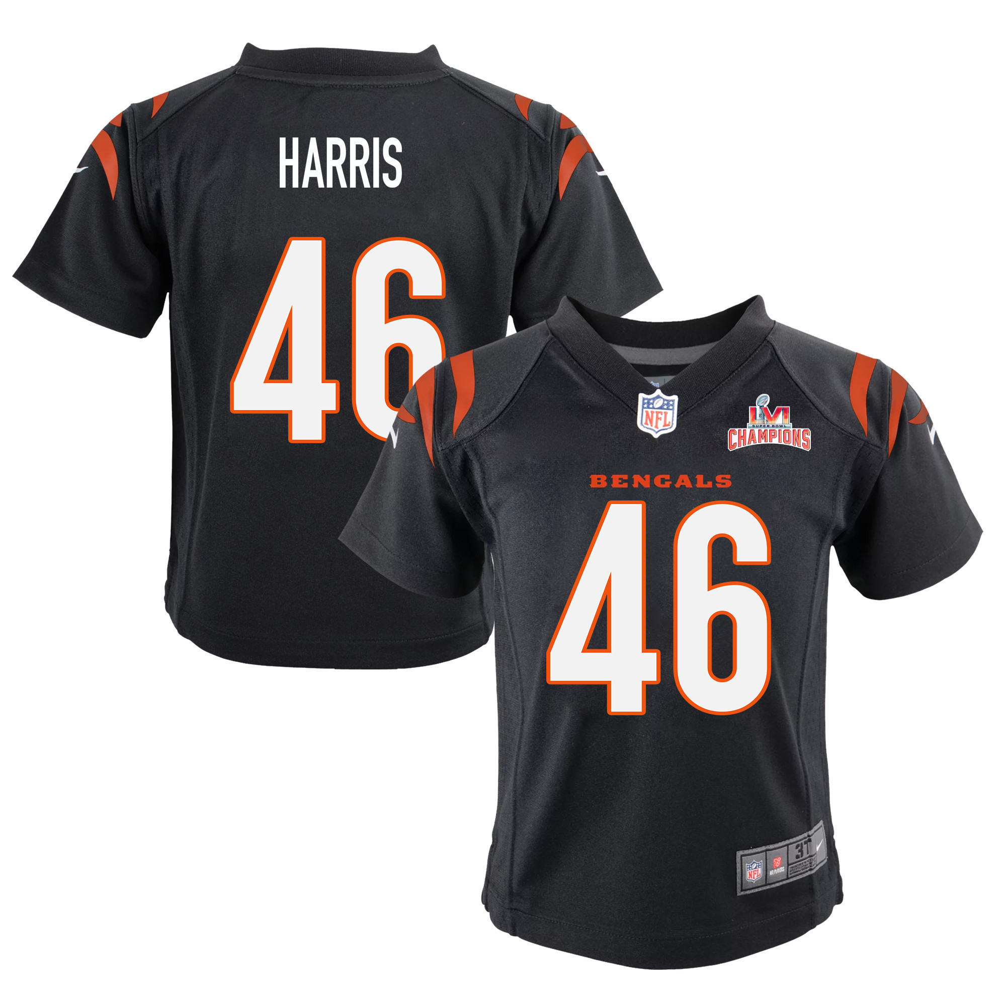 Super Bowl LVI Champions Cincinnati Bengals Clark Harris 46 Black Youth's Jersey Jersey
