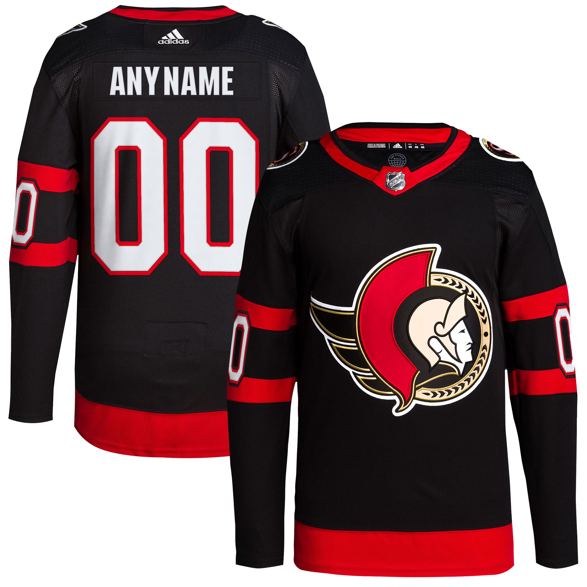 Ottawa Senators adidas Home Primegreen Authentic Custom Jersey - Black