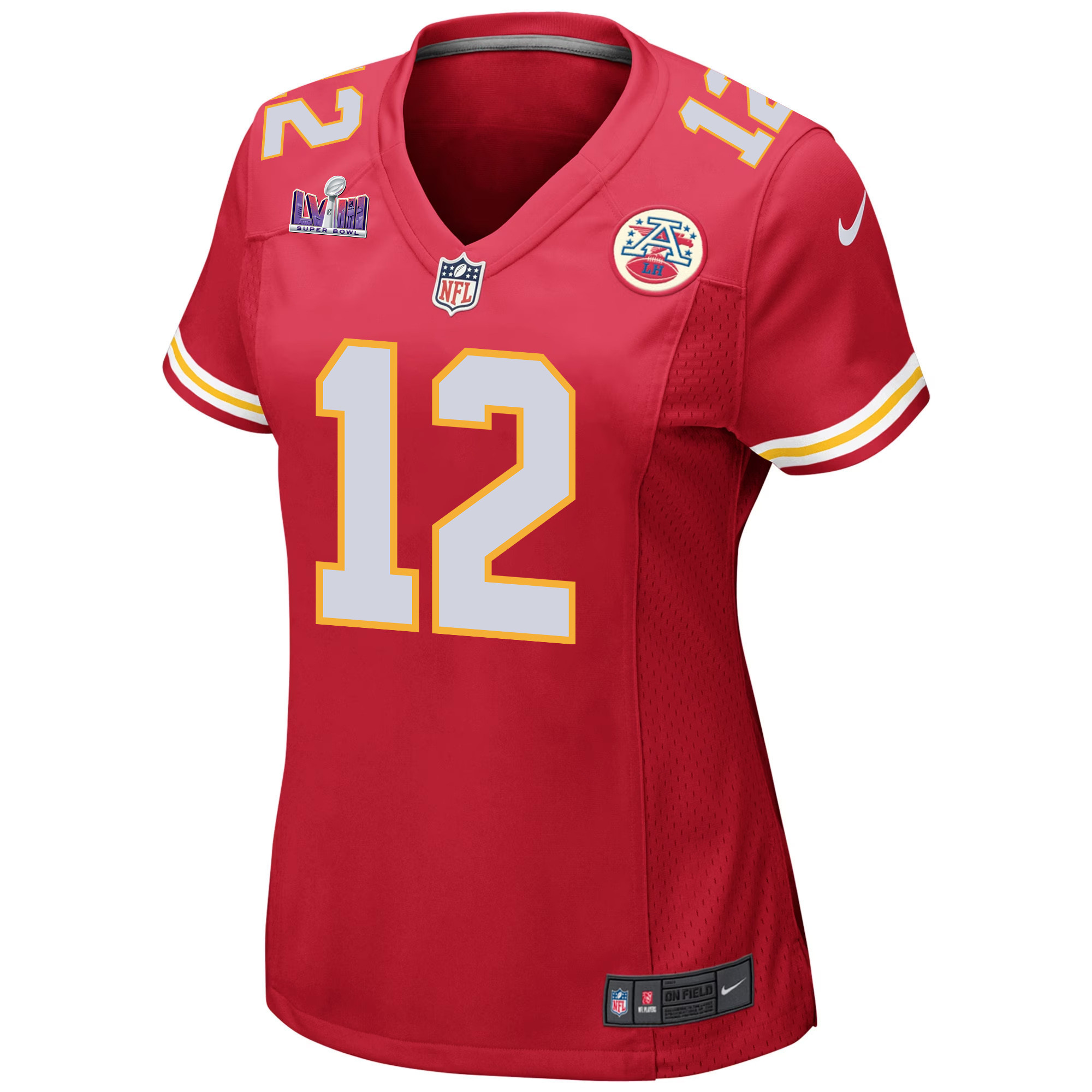 Mecole Hardman 12 Kansas City Chiefs Super Bowl LVIII Patch Game Women Jersey - Red