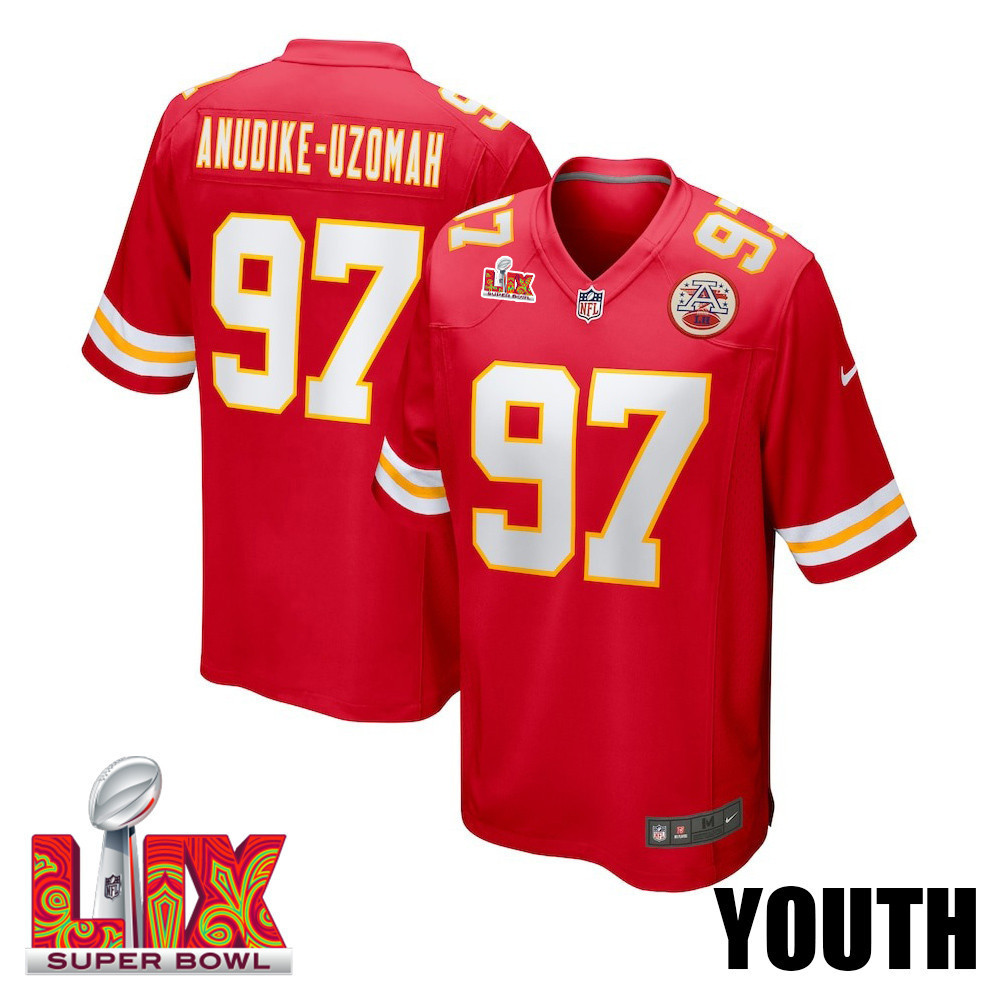 Felix Anudike-Uzomah #97 Kansas City Chiefs Super Bowl LIX YOUTH Jersey - Red