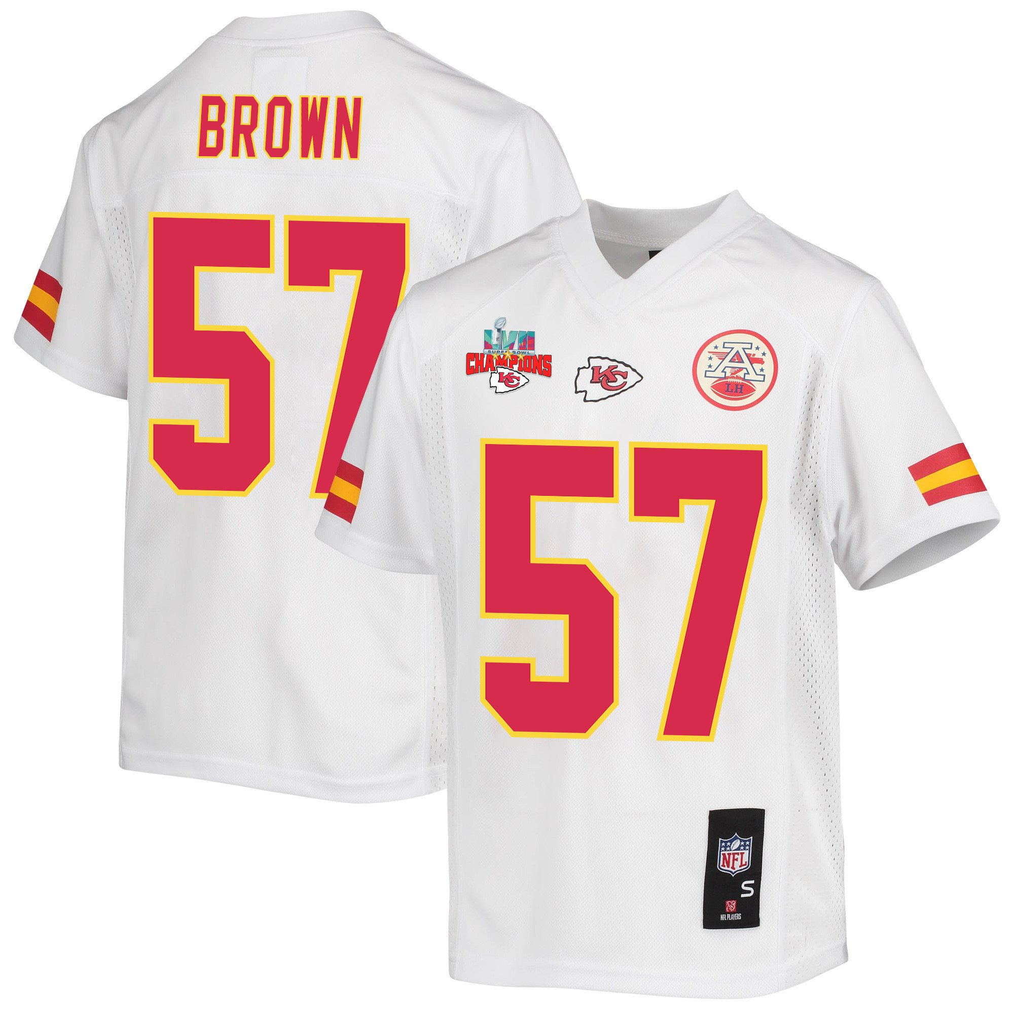 Orlando Brown 57 Kansas City Chiefs Super Bowl LVII Champions 3 Stars Youth Game Jersey - White