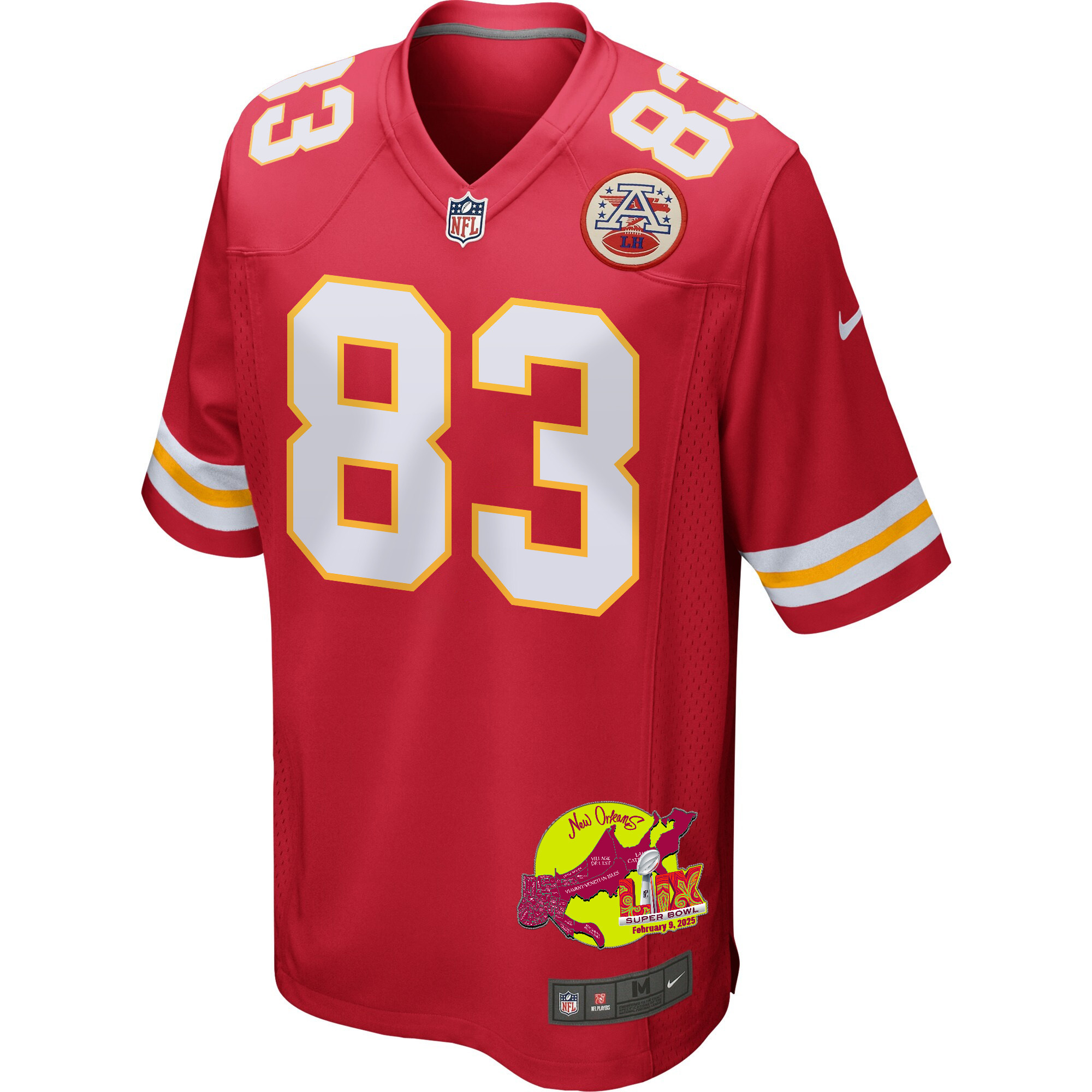 Noah Gray 83 Kansas City Chiefs Super Bowl LIX New Orleans Patch Game Men Jersey - Red