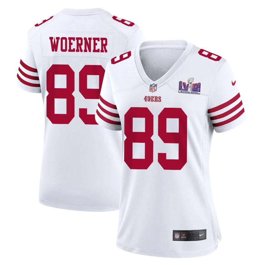 Charlie Woerner 89 San Francisco 49ers Super Bowl LVIII Patch Game Women Jersey - White