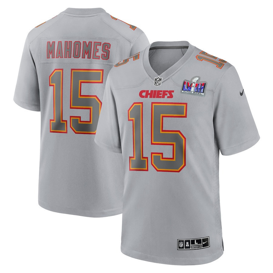 Patrick Mahomes 15 Kansas City Chiefs Super Bowl LVIII Atmosphere Fashion Game Men Jersey - Gray