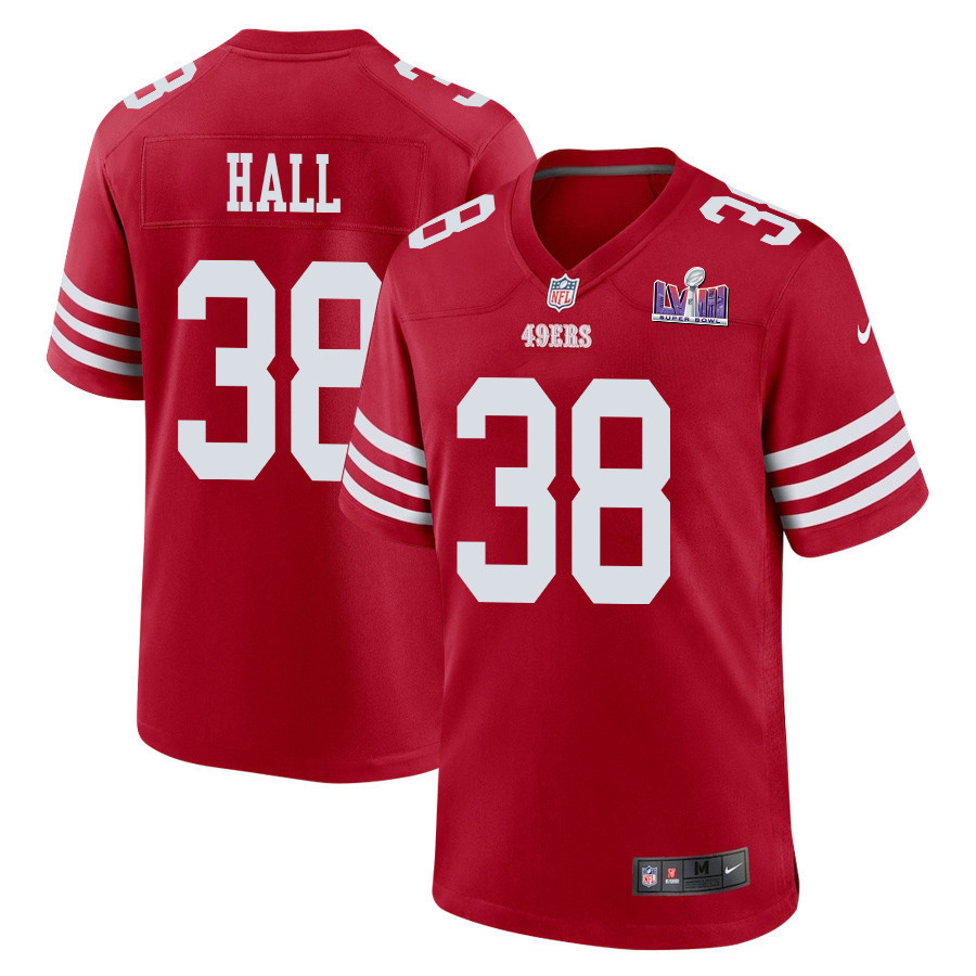 Kemon Hall 38 San Francisco 49ers Super Bowl LVIII Patch Game Men Jersey - Scarlet
