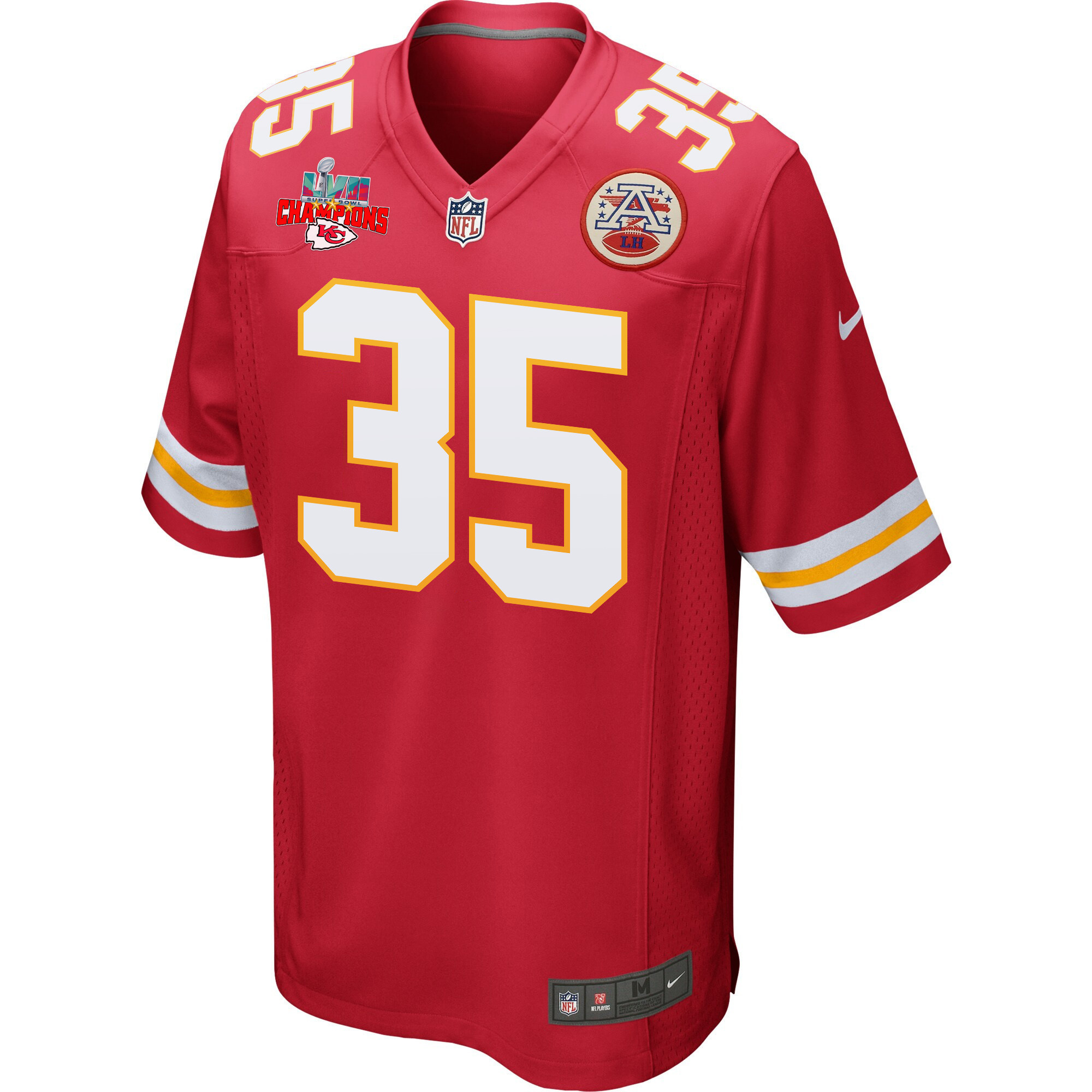 Jaylen Watson 35 Kansas City Chiefs Super Bowl LVII Champions 3 Stars Men Game Jersey - Red