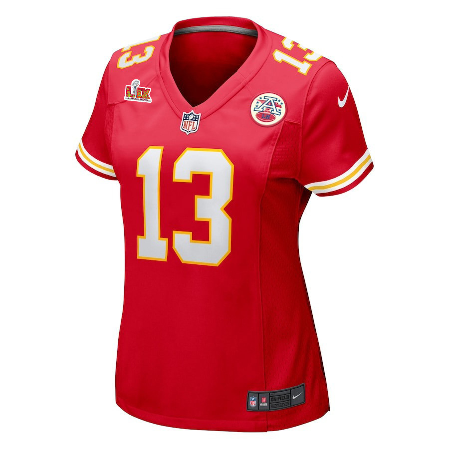 Nazeeh Johnson #13 Kansas City Chiefs Super Bowl LIX Women's Jersey - Red
