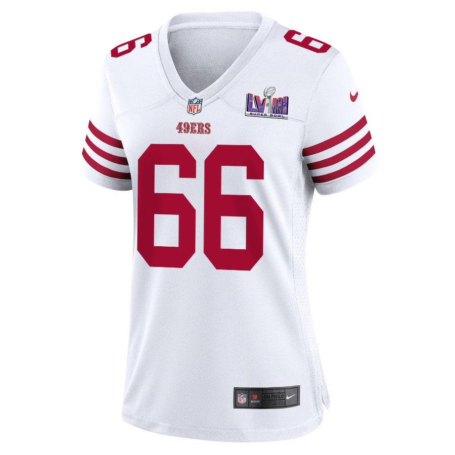 Jesse Davis 66 San Francisco 49ers Super Bowl LVIII Patch Game Women Jersey - White