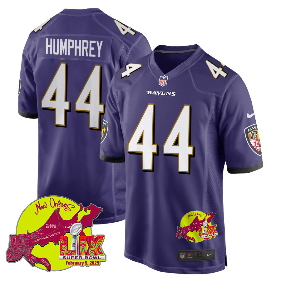 Marlon Humphrey 44 Baltimore Ravens Super Bowl LIX New Orleans Patch Game Men Jersey - Purple