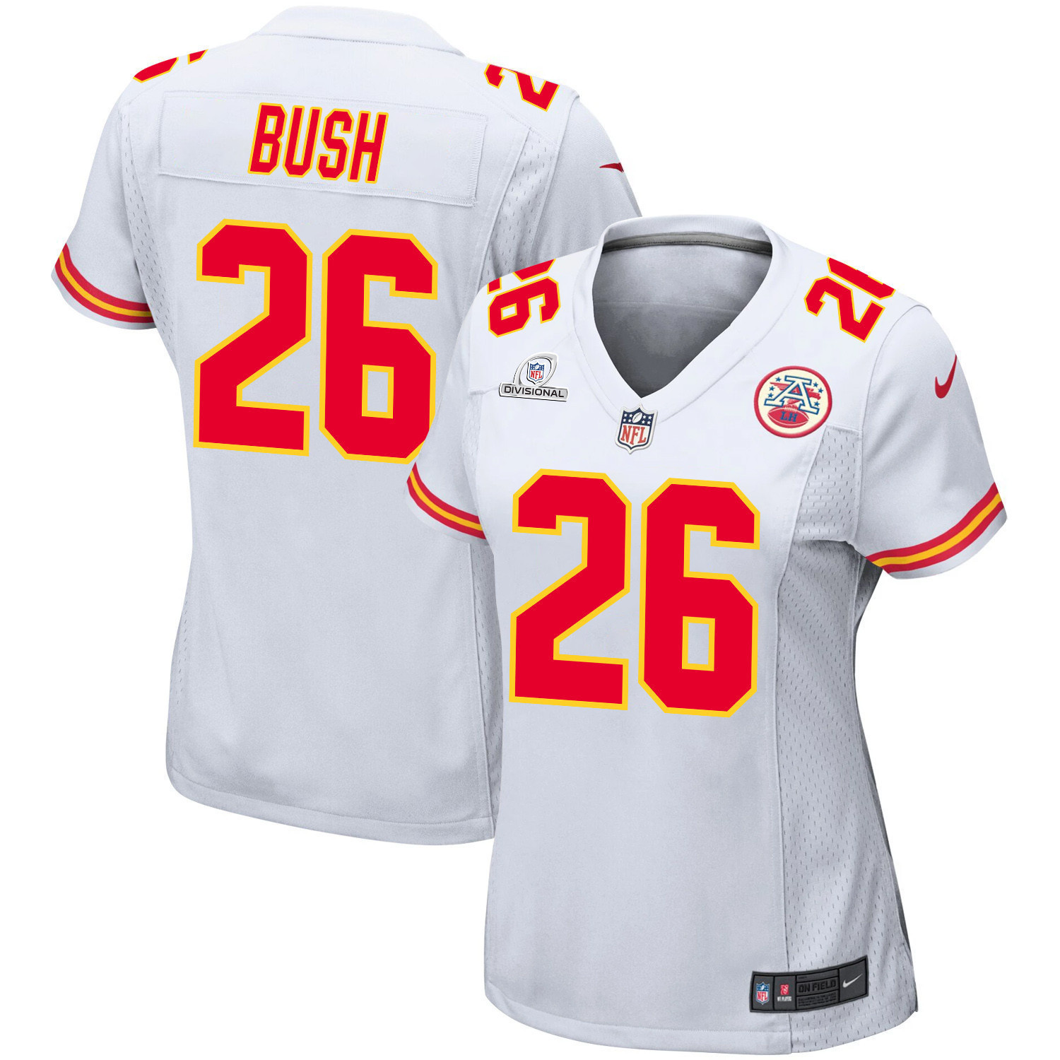 Deon Bush 26 Kansas City Chiefs Super Bowl LVIII Patch Game Women Jersey - White