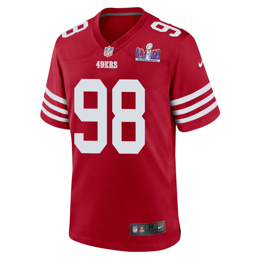 Javon Hargrave 98 San Francisco 49ers Super Bowl LVIII Patch Game Men Jersey - Scarlet
