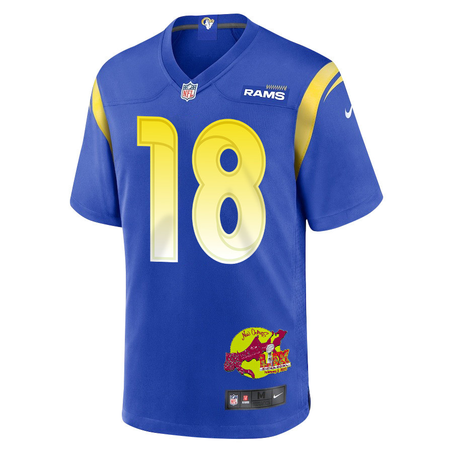 Tyler Johnson 18 Los Angeles Rams Super Bowl LIX New Orleans Patch Game Men Jersey - Royal