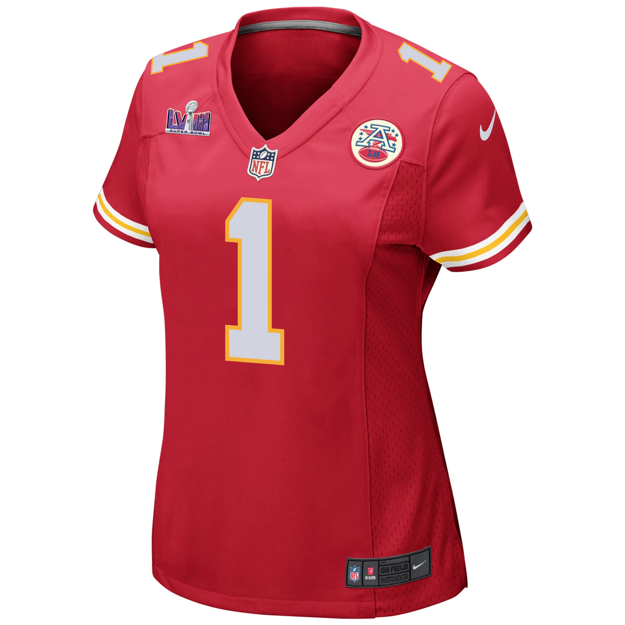 Jerick McKinnon 1 Kansas City Chiefs Super Bowl LVIII Patch Game Women Jersey - Red