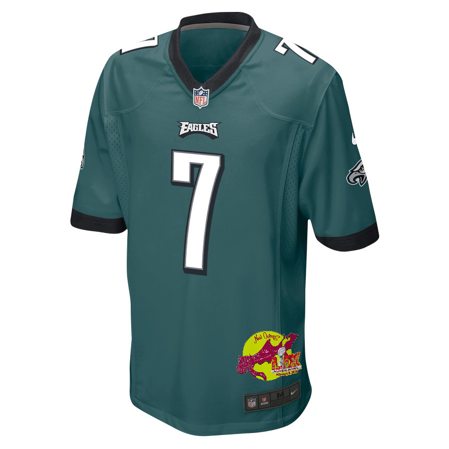 Kenny Pickett 7 Philadelphia Eagles Super Bowl LIX New Orleans Patch Game Men Jersey - Midnight Green