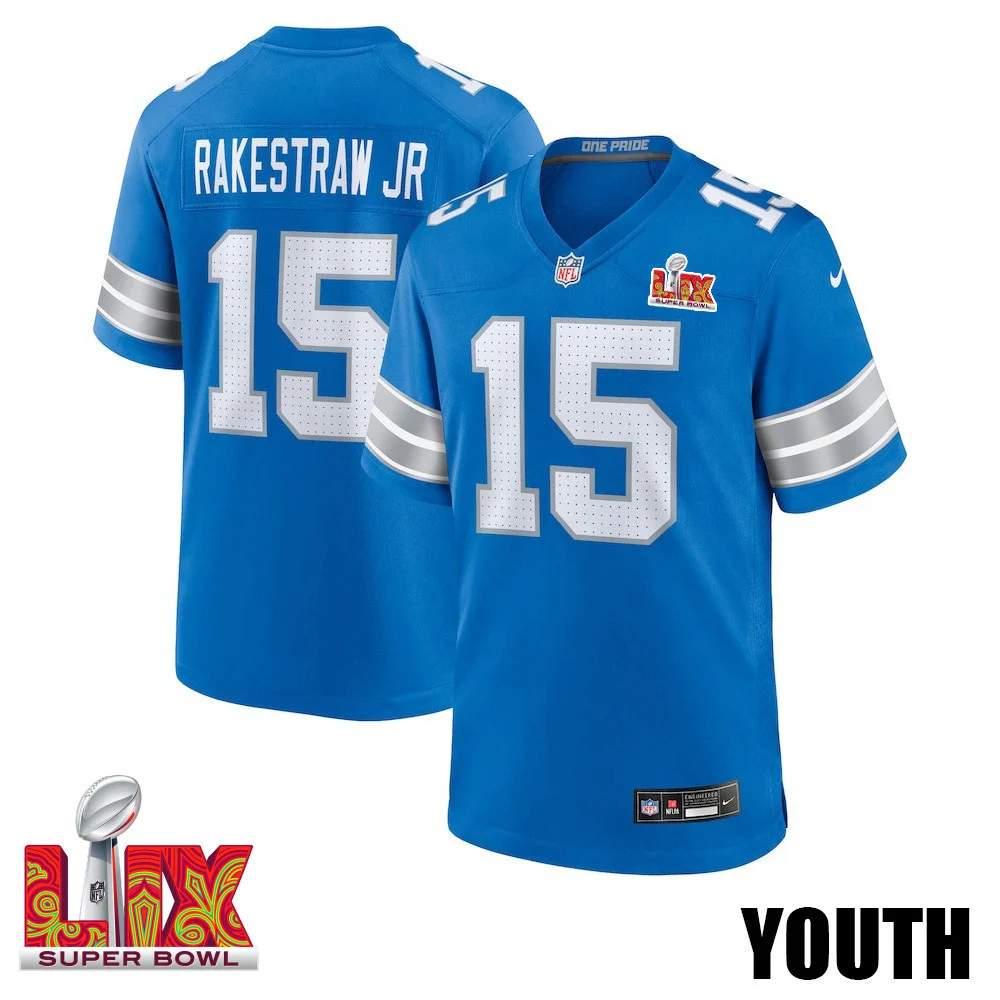Ennis Rakestraw Jr. #15 Detroit Lions Super Bowl LIX YOUTH Jersey - Blue