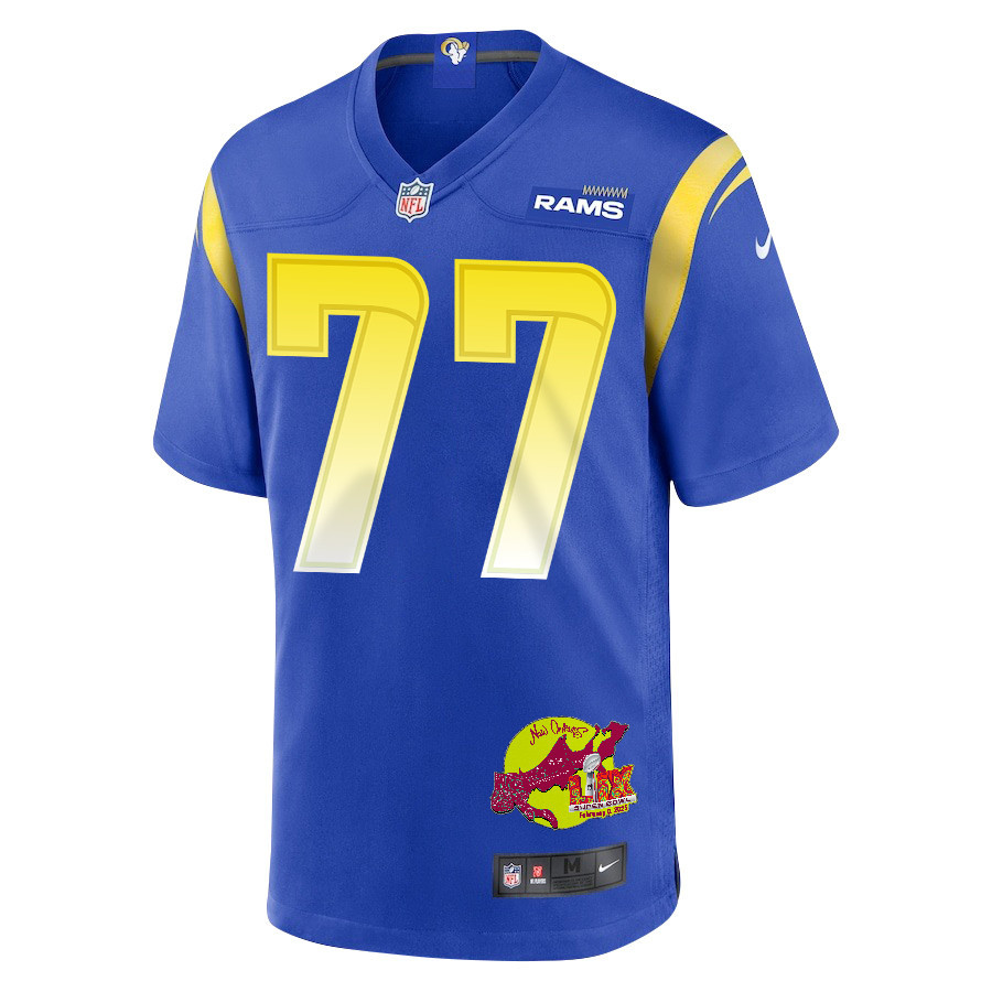 Alaric Jackson 77 Los Angeles Rams Super Bowl LIX New Orleans Patch Game Men Jersey - Royal