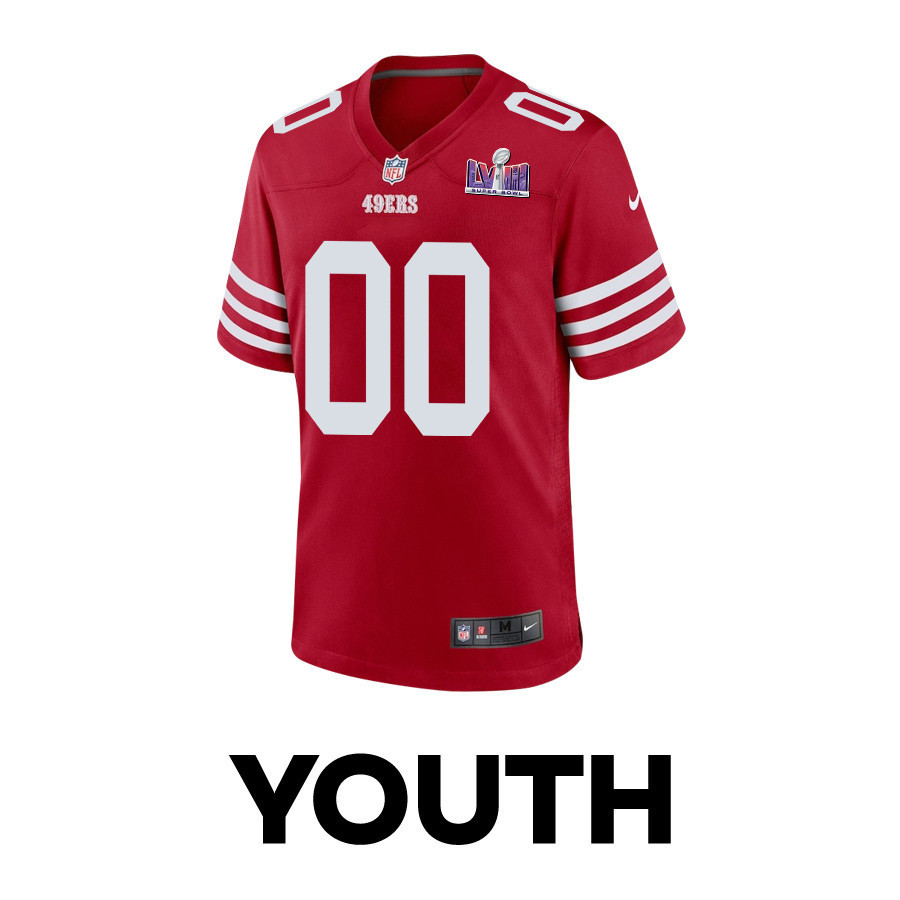 San Francisco 49ers Super Bowl LVIII Patch Game YOUTH Custom Jersey - Scarlet