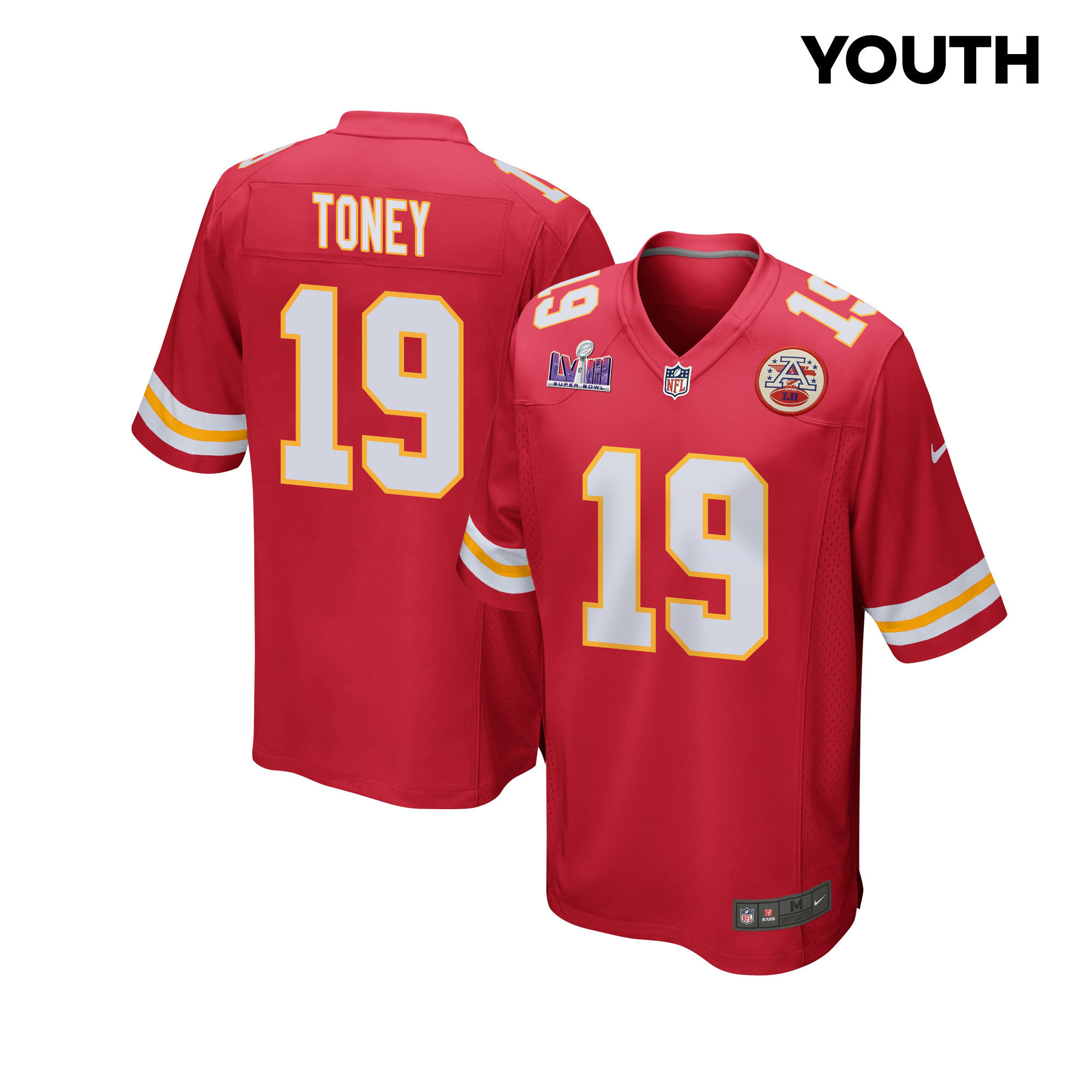 Kadarius Toney 19 Kansas City Chiefs Super Bowl LVIII Patch Game YOUTH Jersey - Red