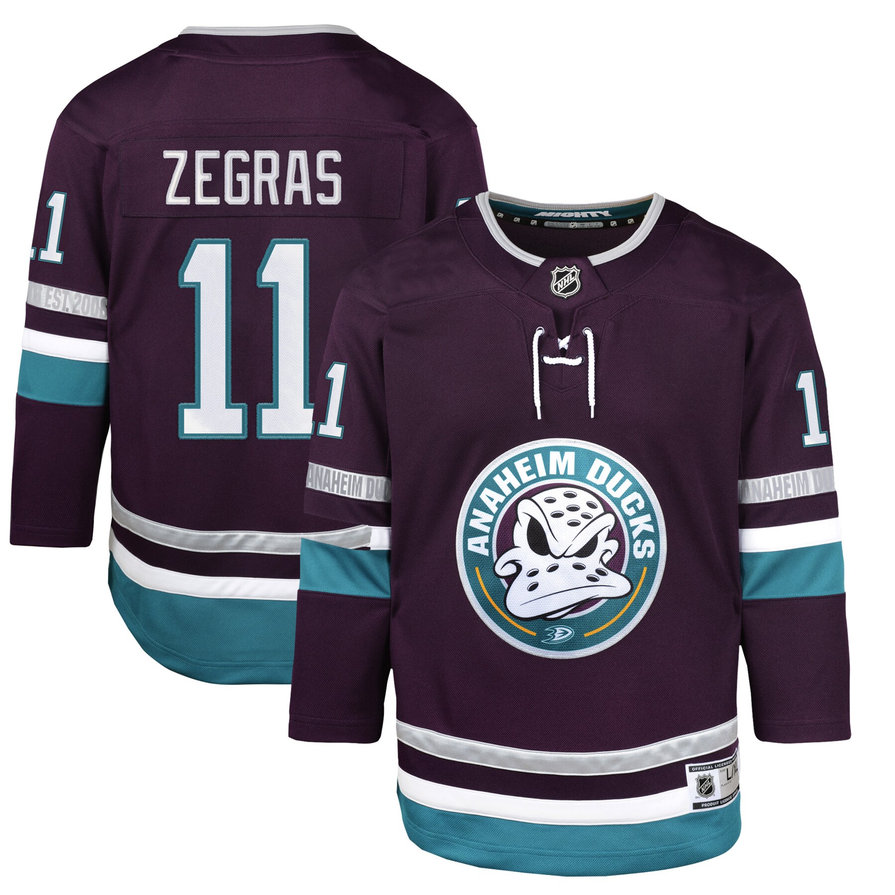 Trevor Zegras Anaheim Ducks Youth 30th Anniversary Premier Player Jersey Purple