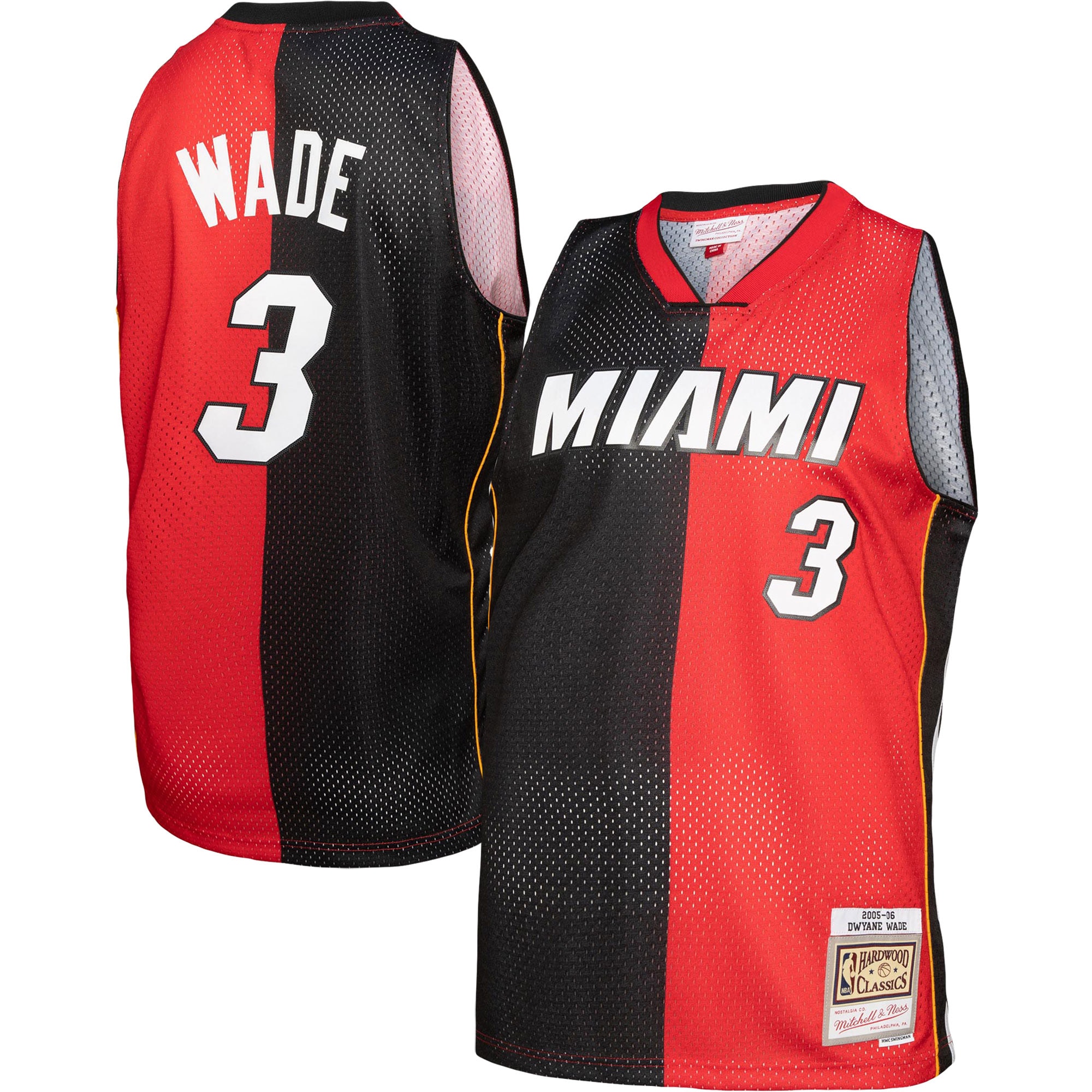 Dwyane Wade Miami Heat Mitchell & Ness Big & Tall Hardwood Classics 2005\/06 Split Swingman Jersey - Black\/Red